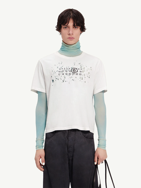MM6 White Distressed Numbers Tshirt