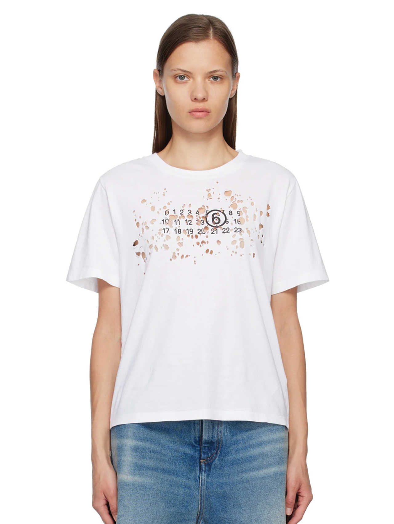 MM6 White Distressed Numbers Tshirt