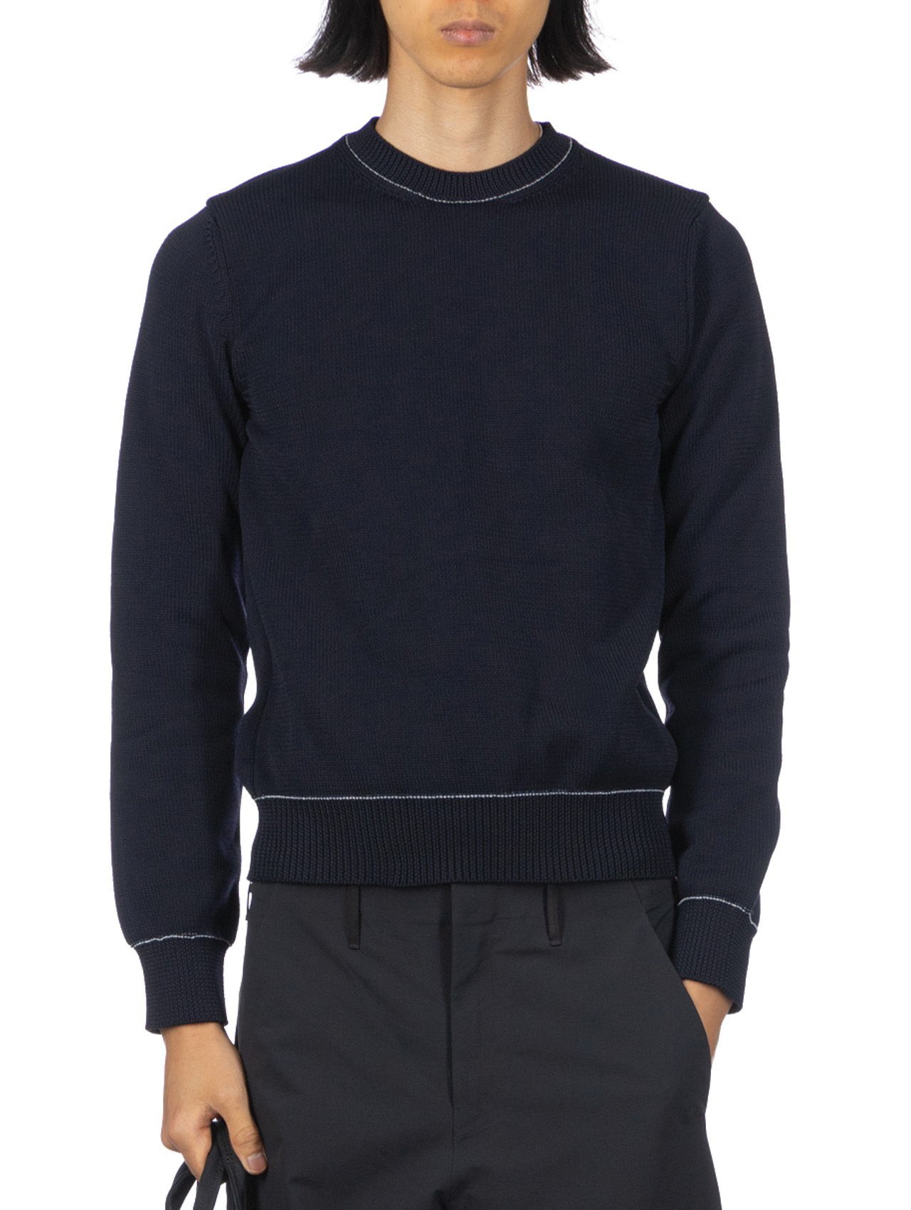 Homme Deux Navy Stitch Detail Sweater