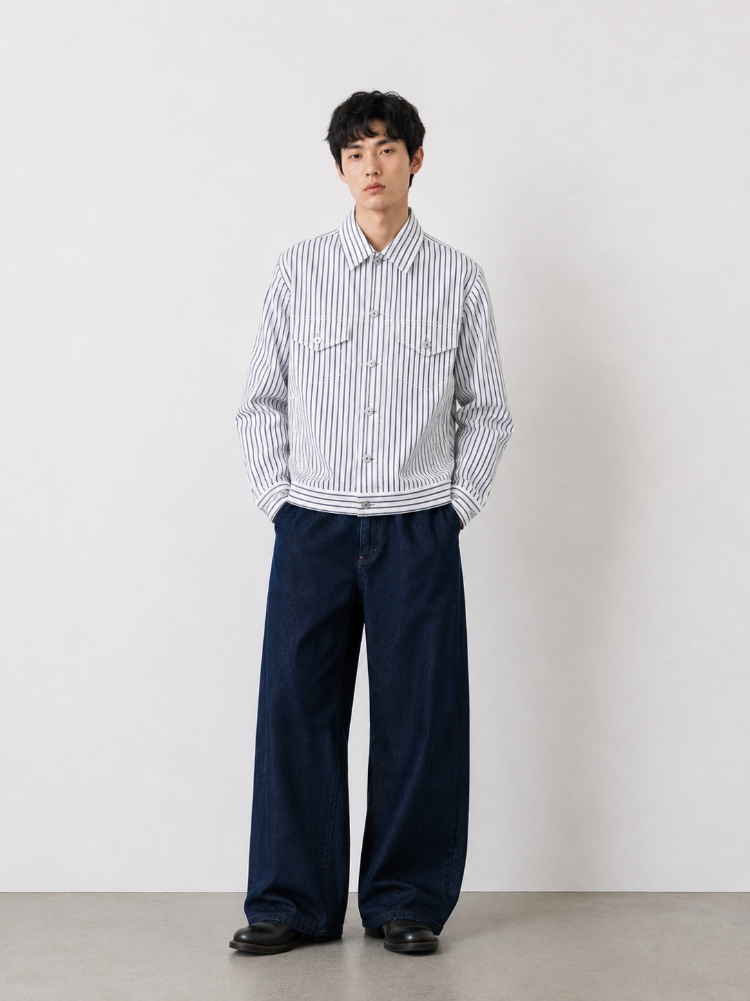 CDG Homme Deux Blue Striped Shirt Jacket