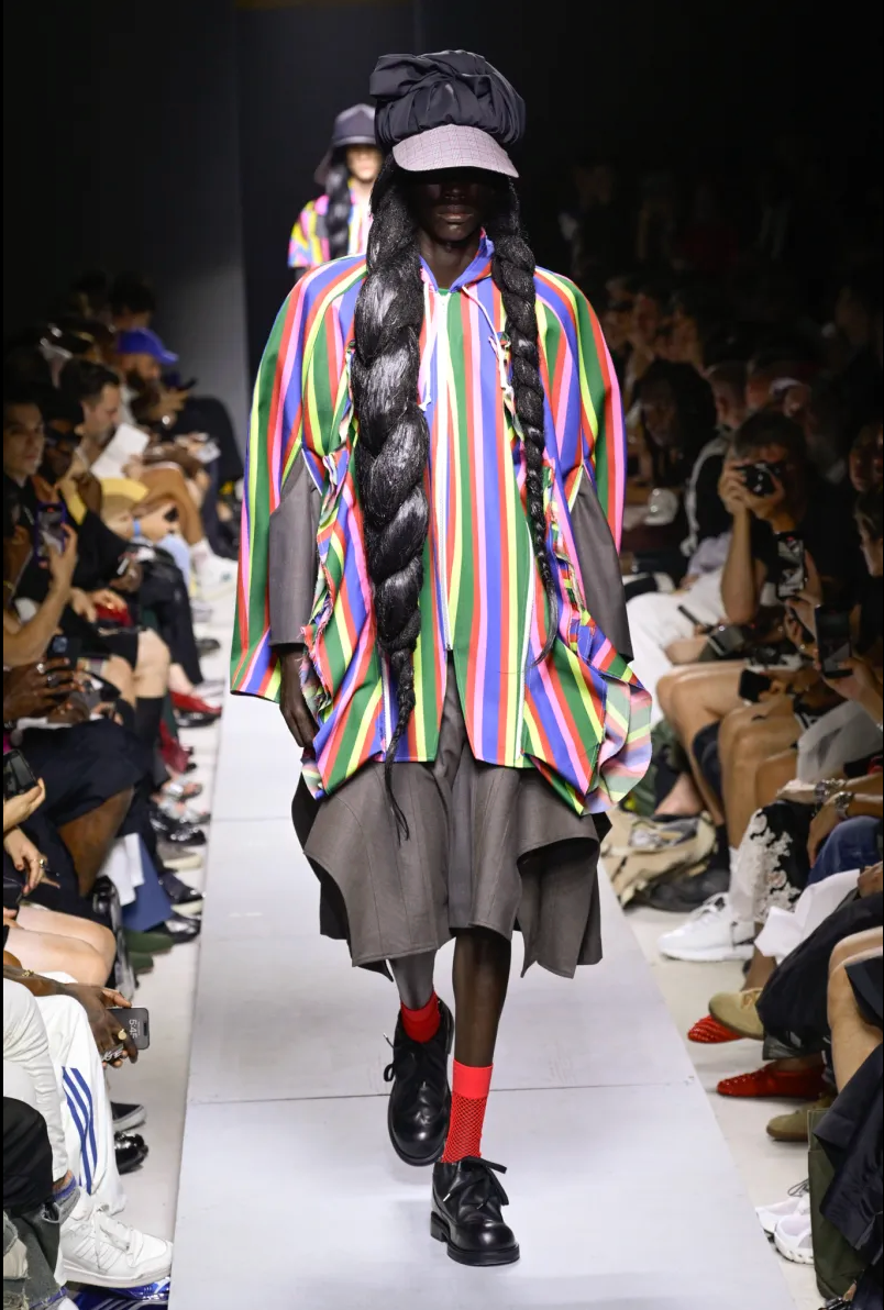 CDG Homme Plus Runway Multi Hooded Stripe Poncho