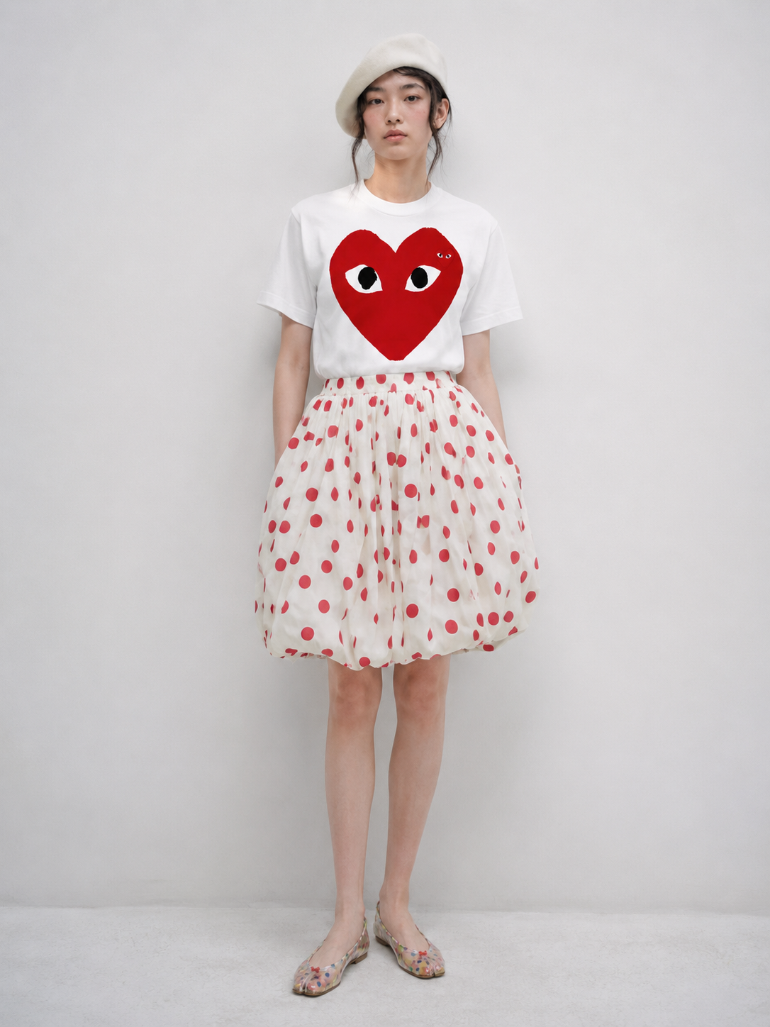 CDG PLAY White Large Red Heart T-Shirt