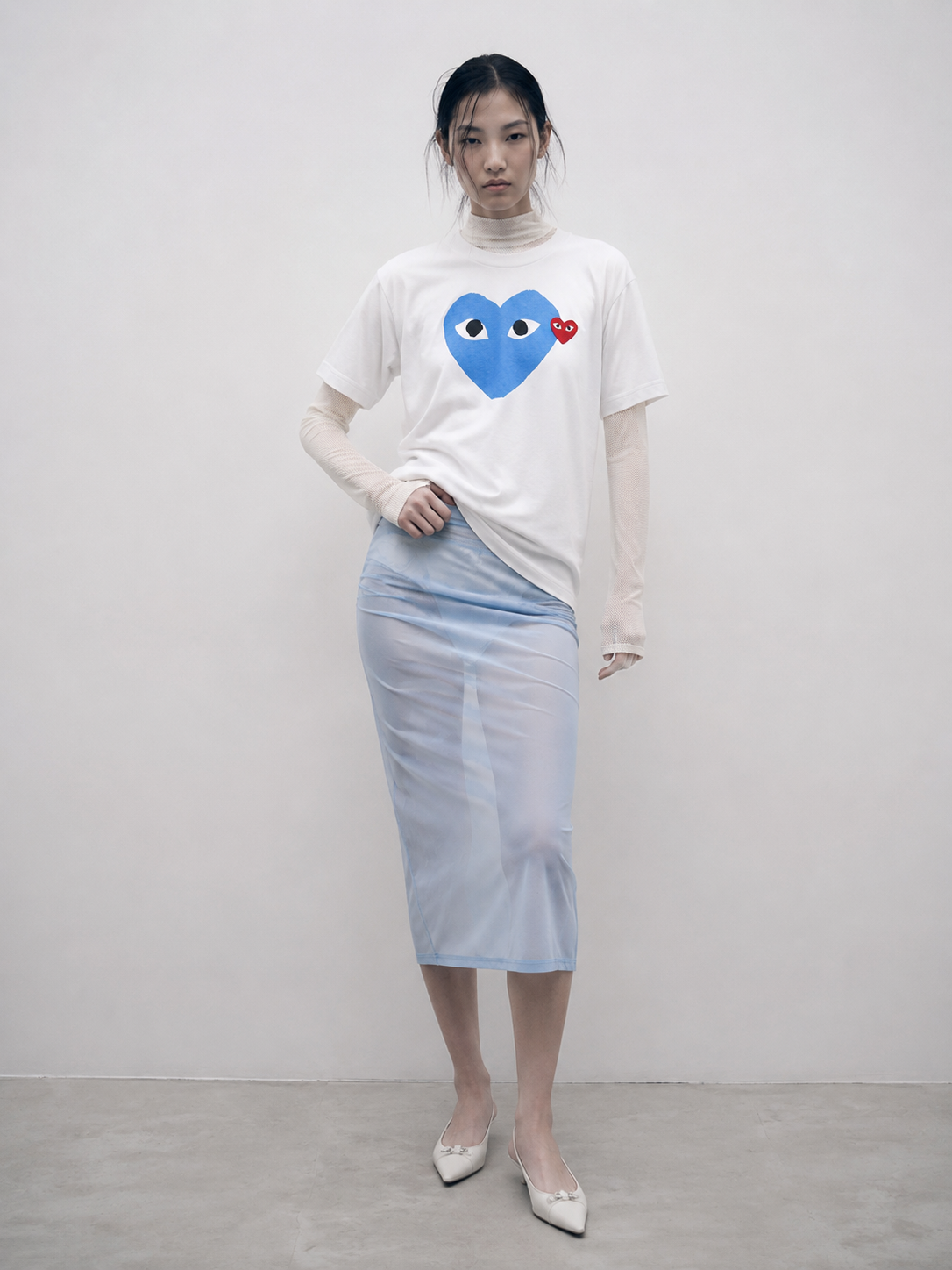 CDG PLAY Blue Double Heart T-Shirt