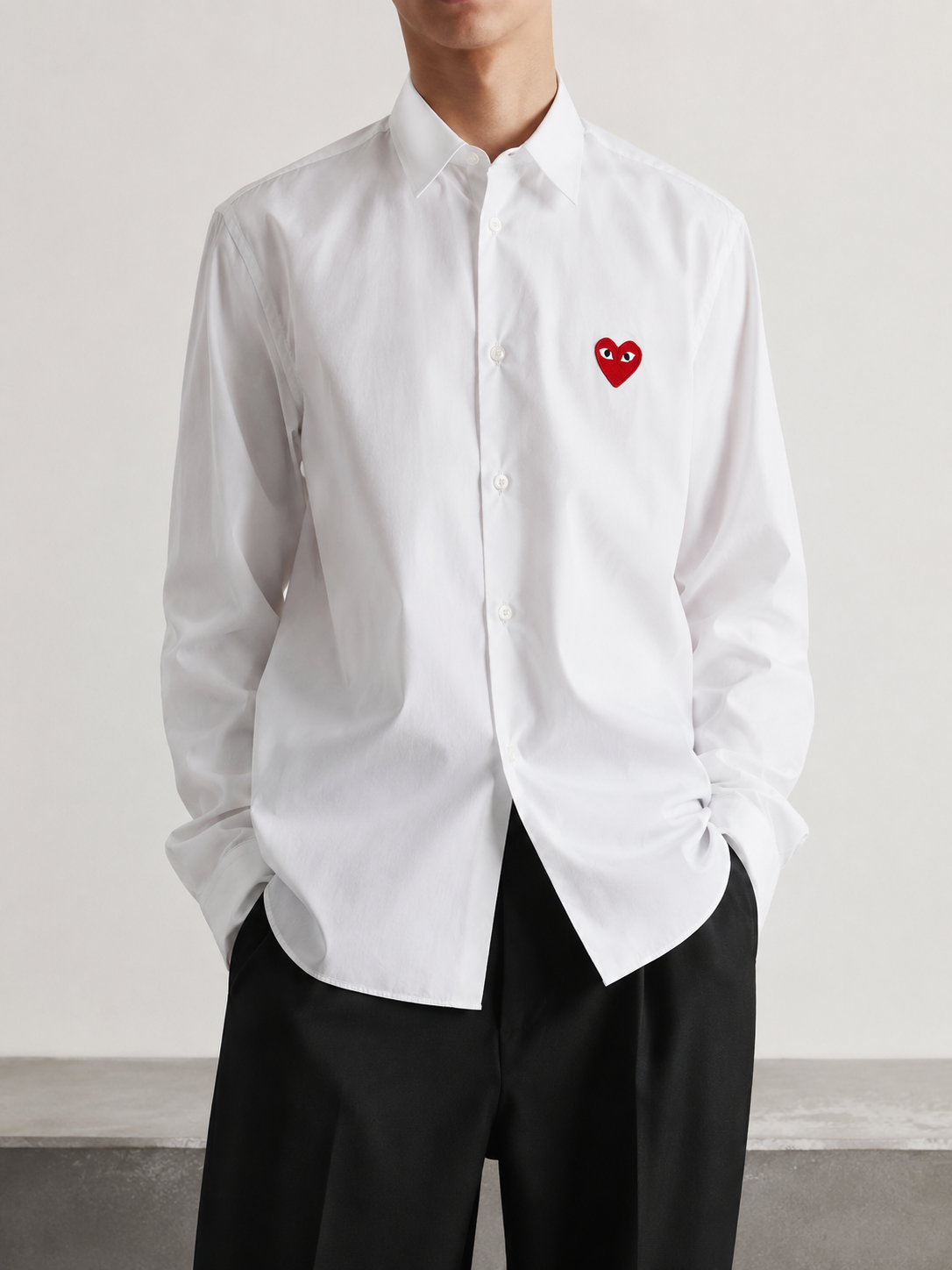 CDG Play Heart Embroidered White Shirt