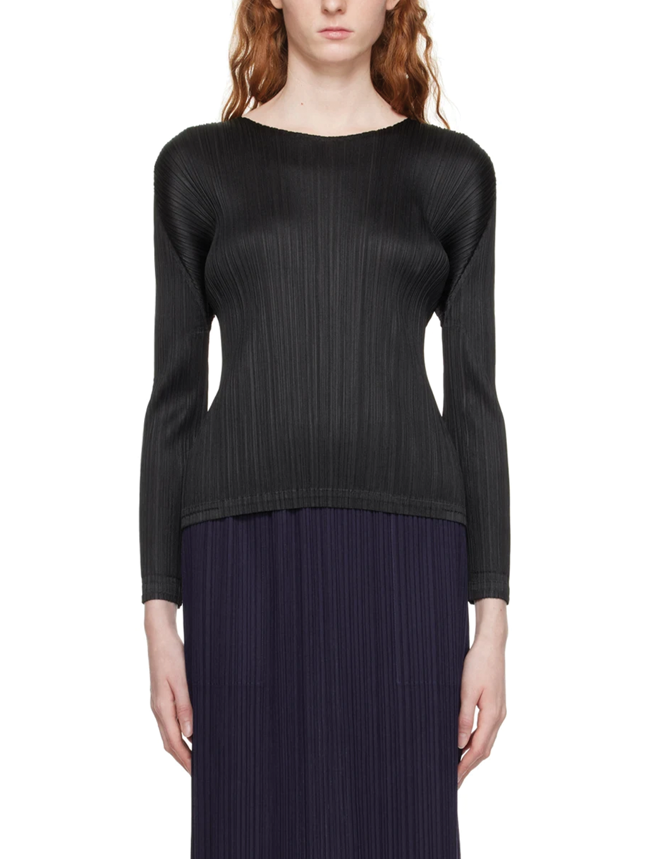 Pleats Please Issey Miyake Black Crew Neck Longsleeve Top