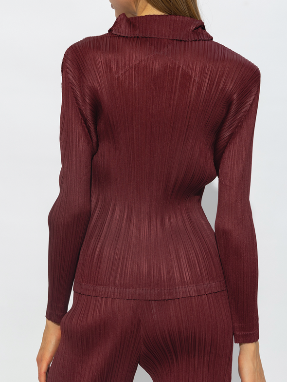 Pleats Please Issey Miyake Burgundy Spread Collar Top