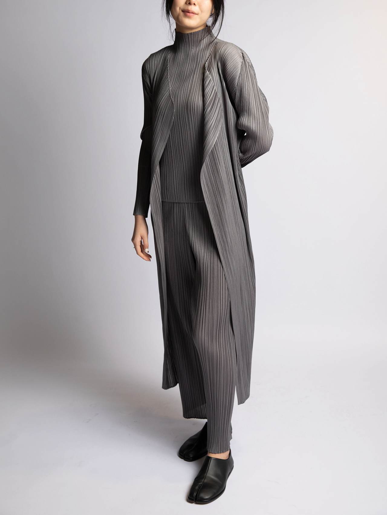 Pleats Please Issey Miyake Grey Basics Long Sleeve Coat