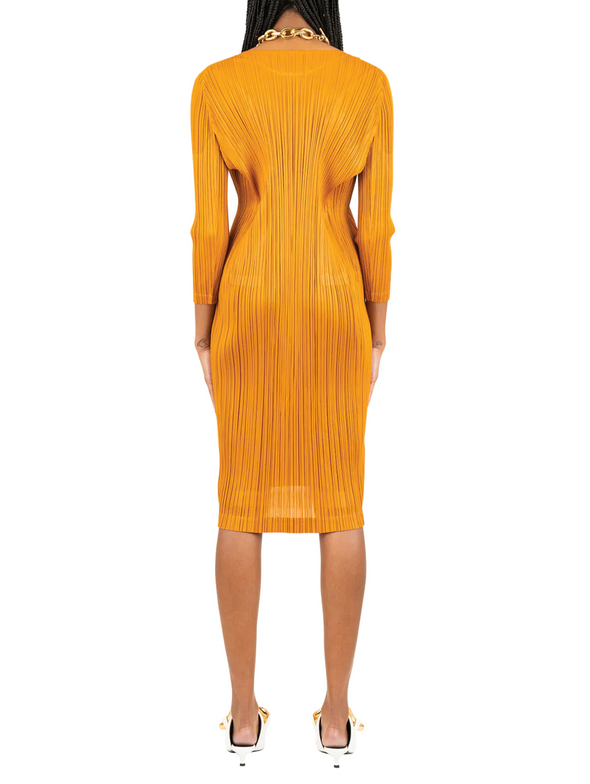Pleats Please Issey Miyake Light Brown Trunk Long Sleeve Dress