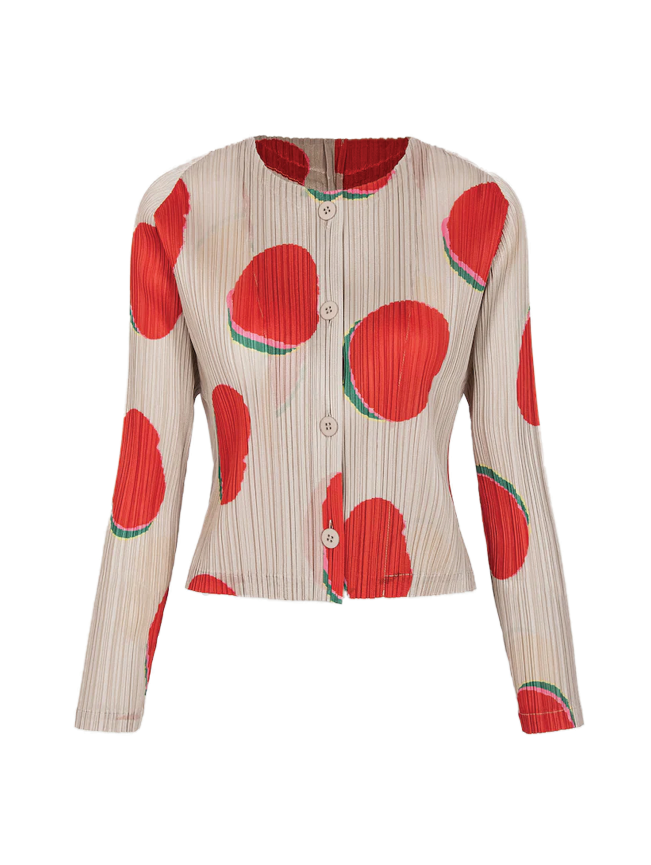 Pleats Please Issey Miyake Red Bean Dots Cardigan