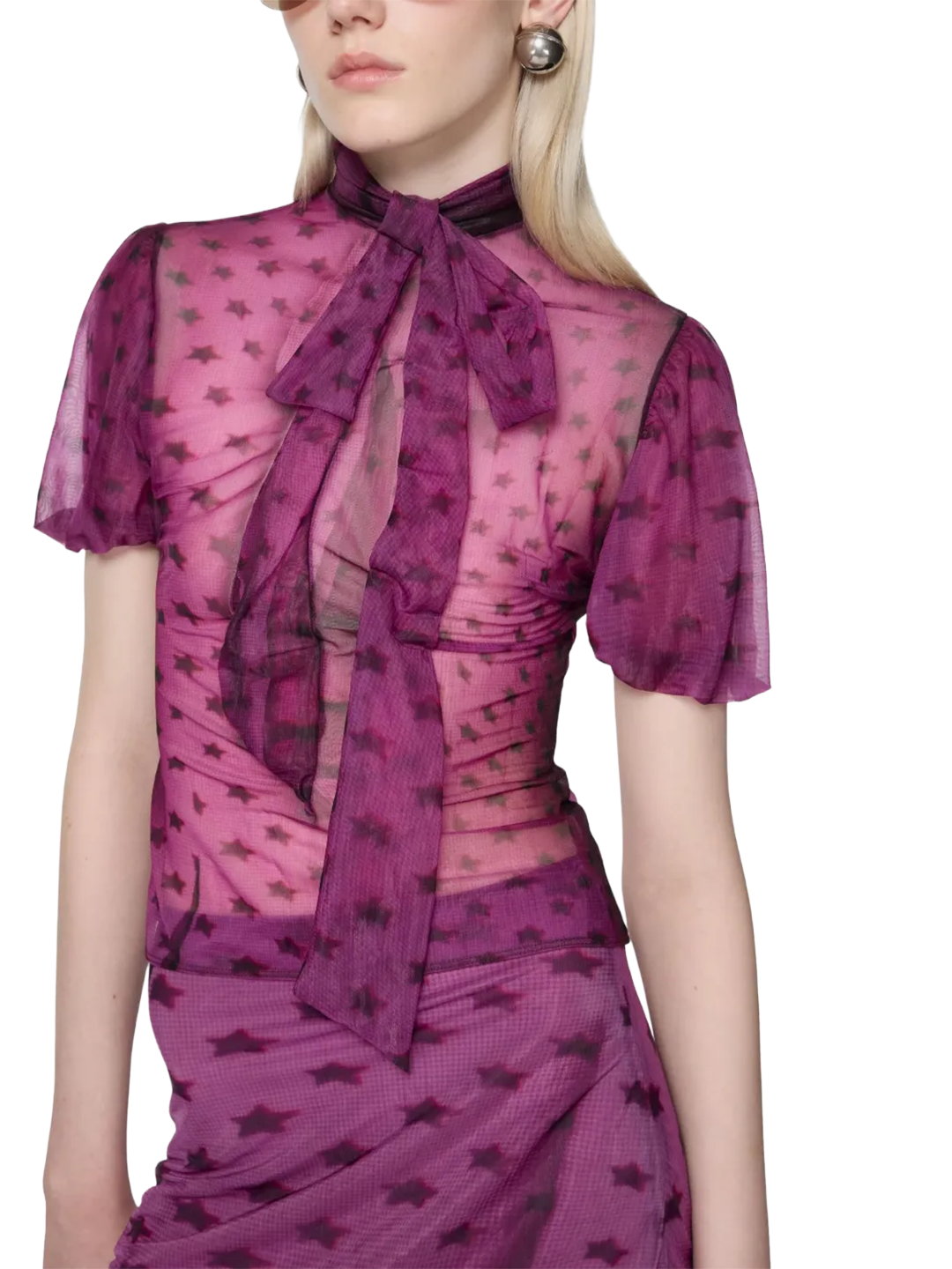 Acne Studios Bright Purple Sheer Bow Blouse