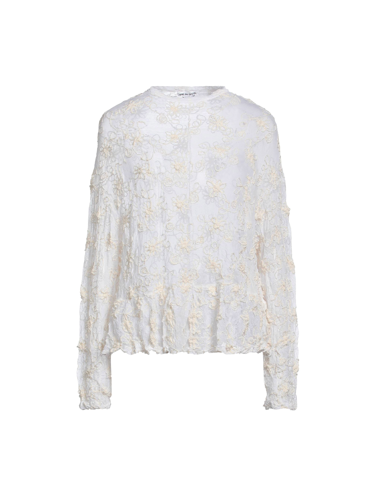 CDG CDG White Sheer Embroidered Longsleeve Blouse