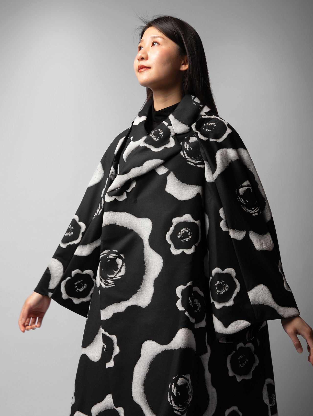 CDG CDG Black/White Rose Print Coat