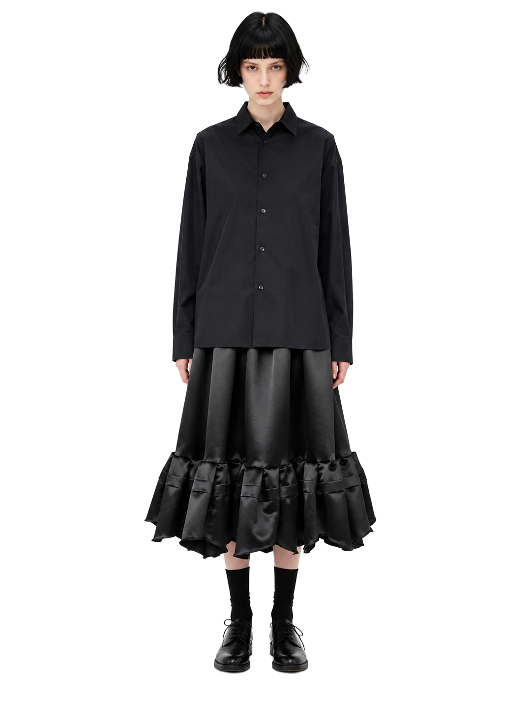 CDG CDG Black Satin Ruffled Skirt