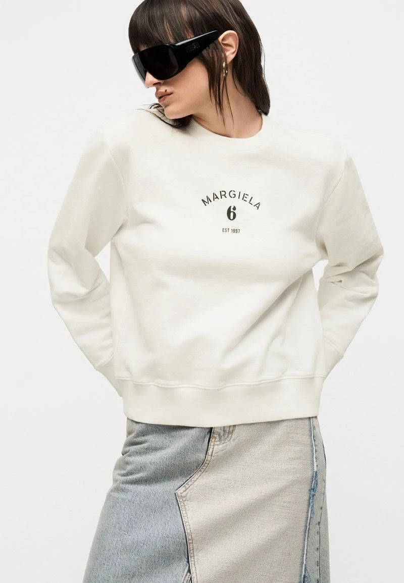MM6 White Signature Jersey Sweatshirt