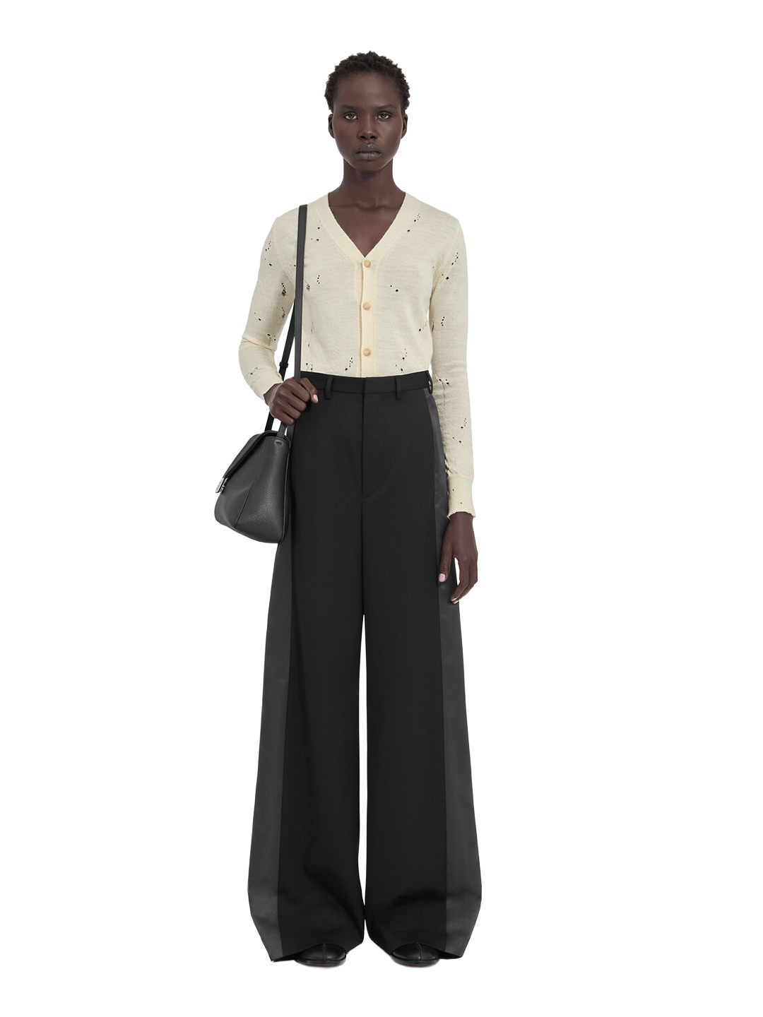 MM6 Black Silk Panel Tailored Trousers