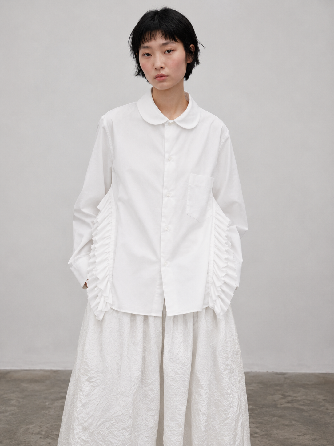 CDG Tao White Ruffle Blouse
