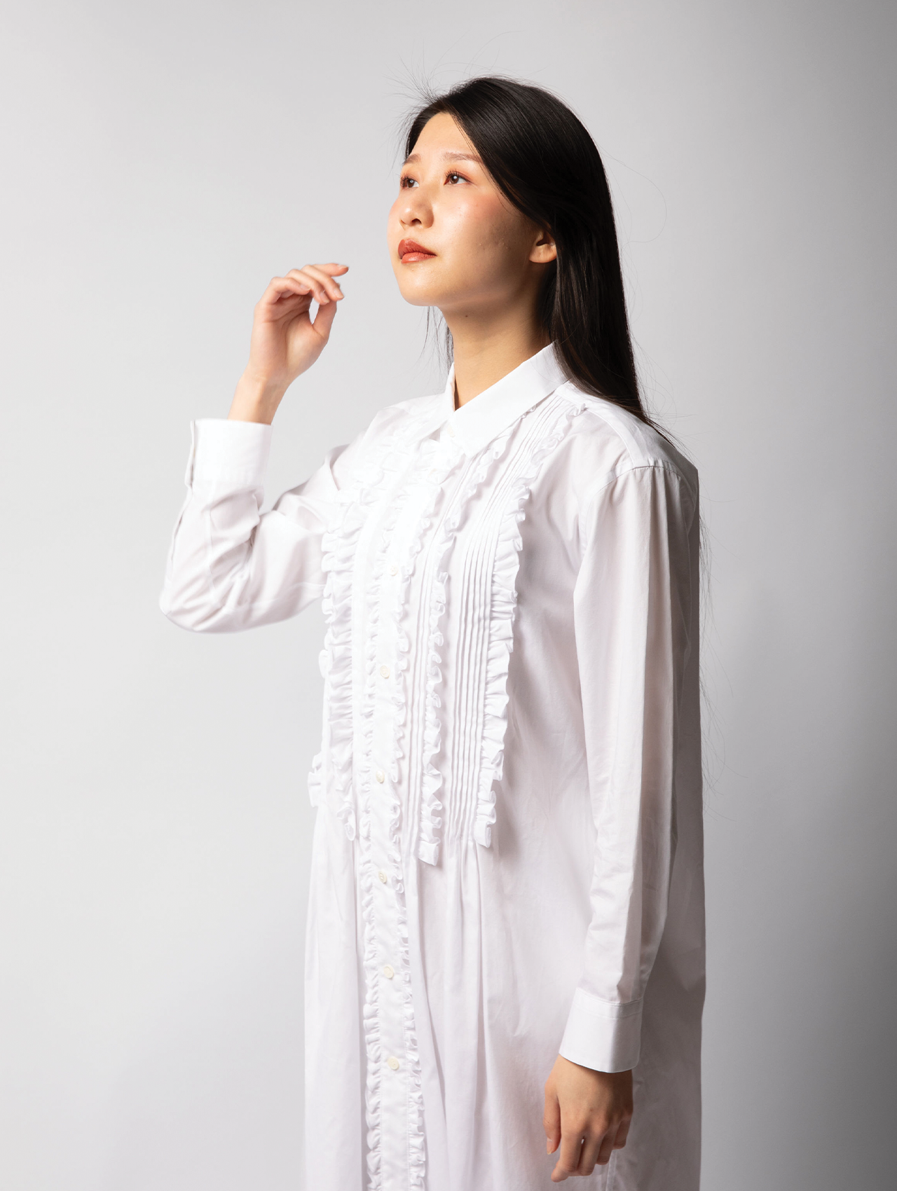 CDG TAO White Ruffle Shirt Dress