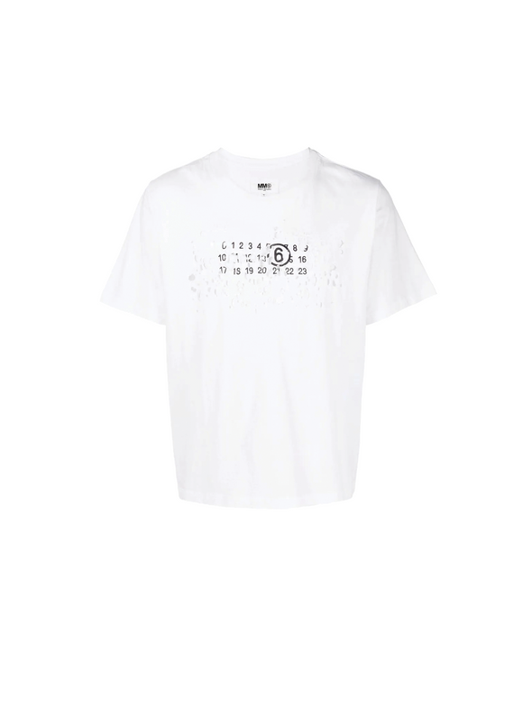 MM6 White Distressed Numbers Tshirt