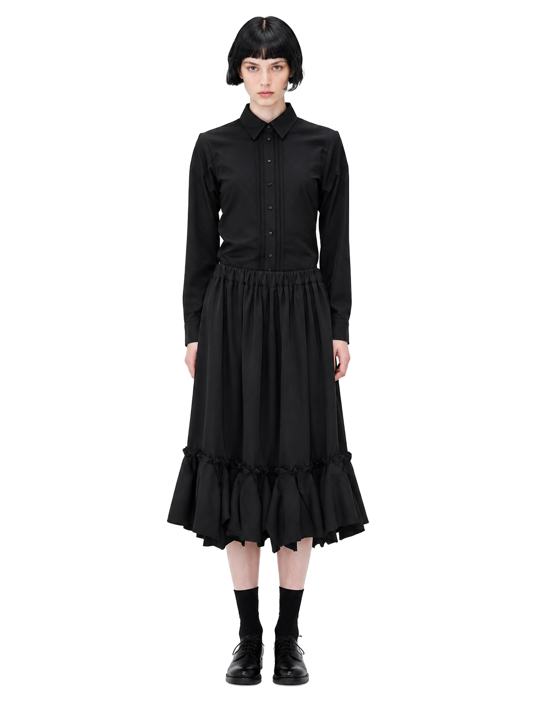 CDG Mainline Black Wool Ruffled Skirt