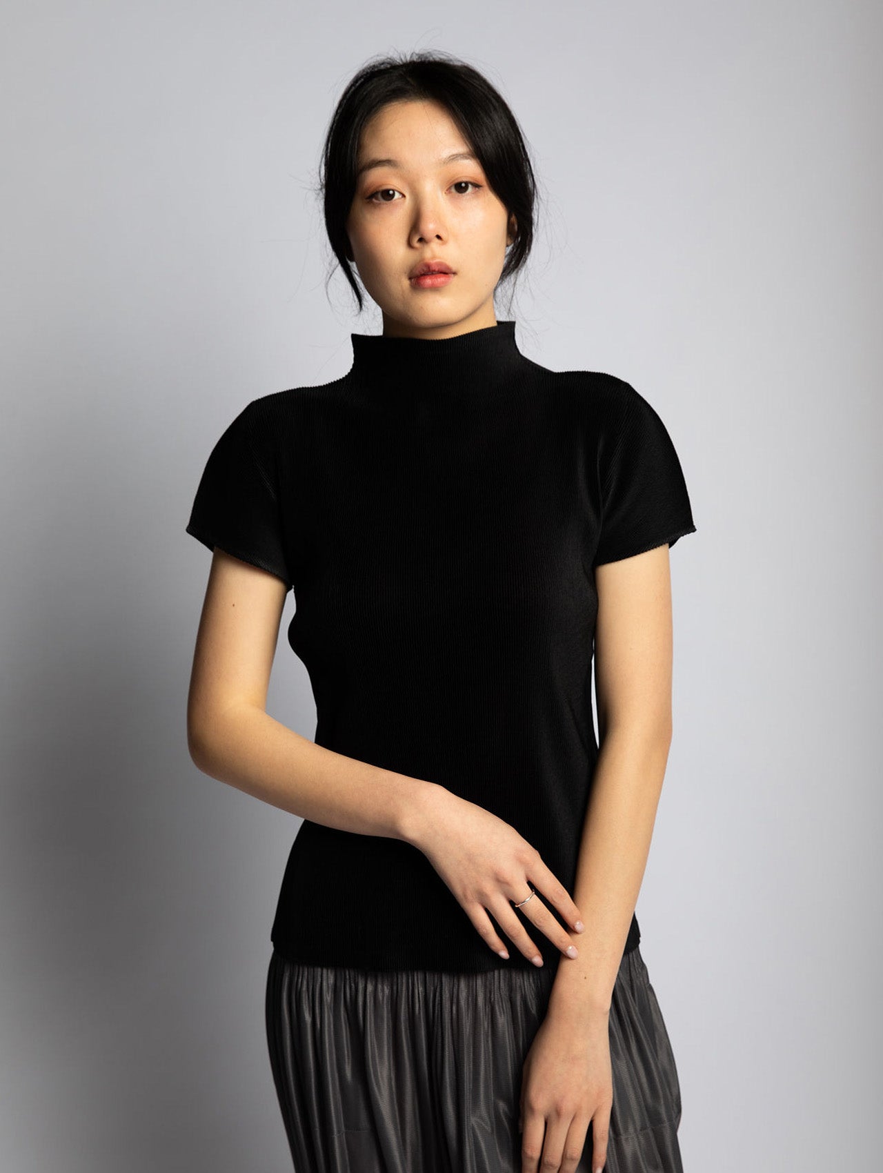 Pleats Please Issey Miyake Black Mist Basics High Neck Tshirt