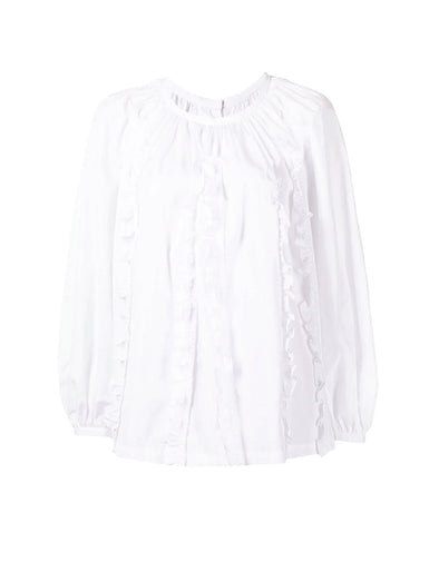 CDG CDG White Ruched Long Sleeve Blouse