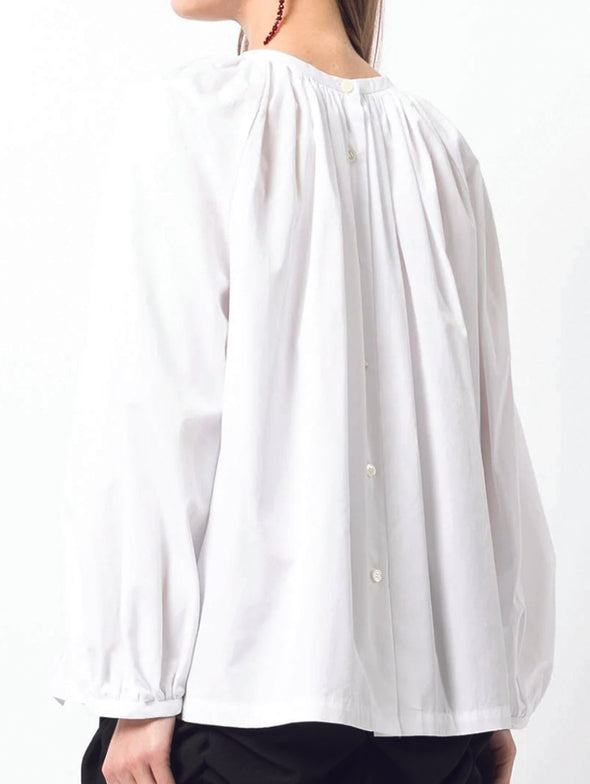 CDG CDG White Ruched Long Sleeve Blouse