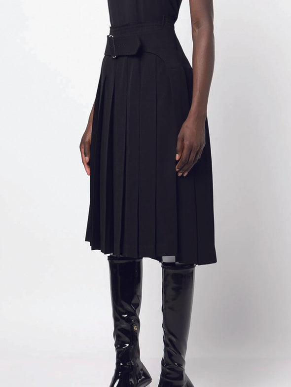 CDG CDG Black Pleated Skirt with Belt