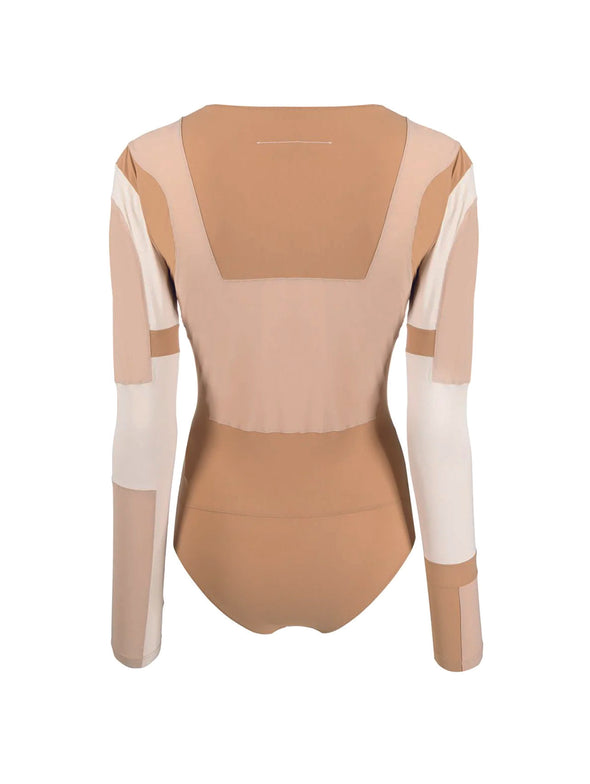 MM6 Beige Appliqué Full Sleeve Body Suit