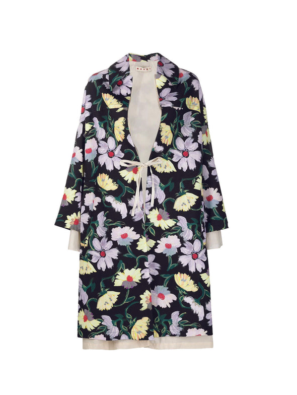 Marni Black & Lilac Floral Print Coat