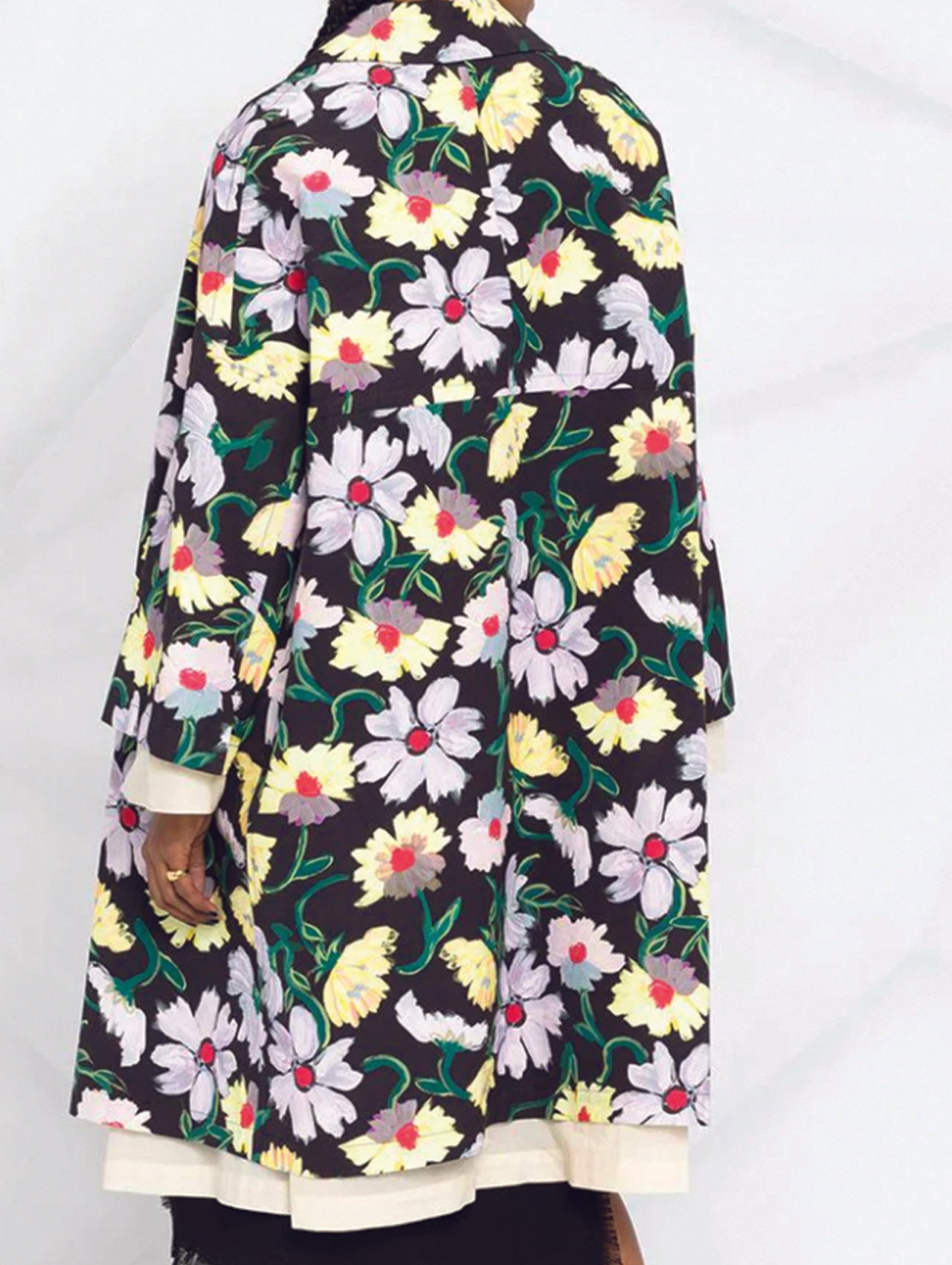 Marni Black & Lilac Floral Print Coat