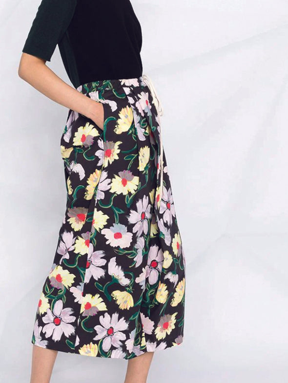 Marni Black & Lilac Floral Print Trousers