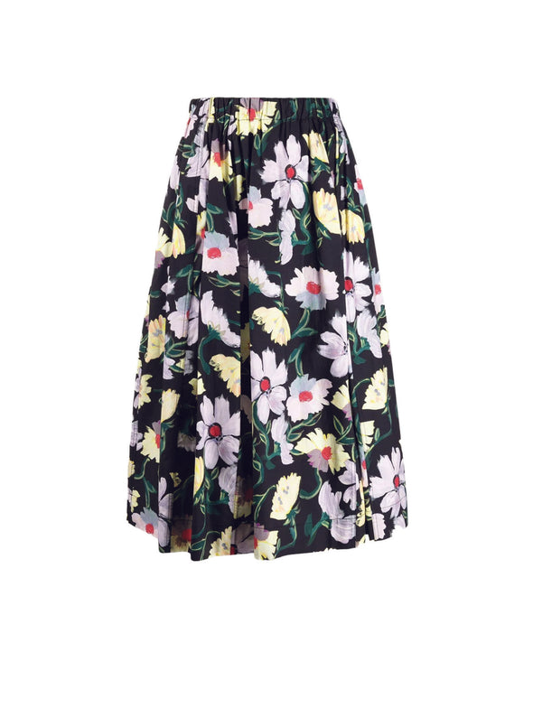 Marni Black & Lilac Floral Print Midi Skirt
