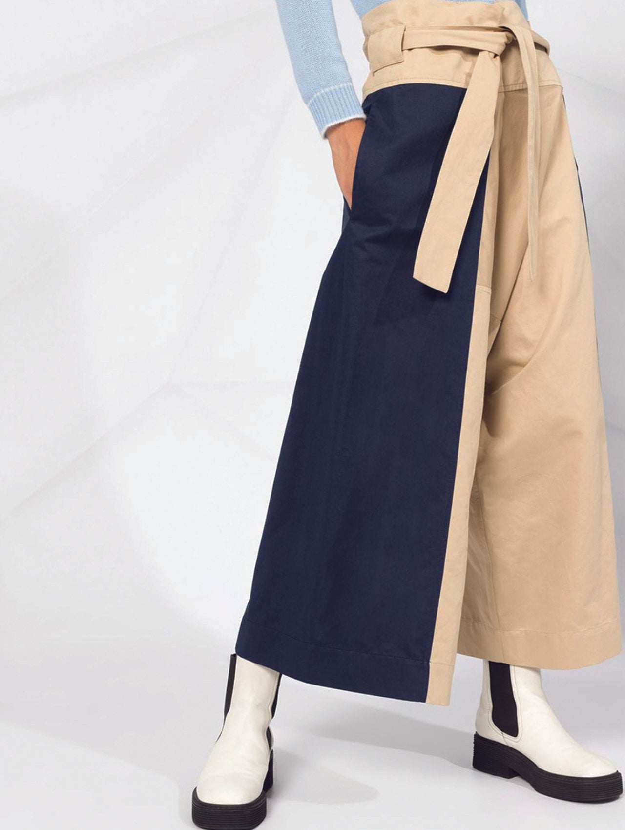 Marni Beige Panelled Wide Leg Trousers