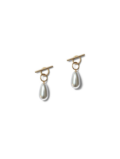 Momoko Hatano Gold White Pearl Two Way Tangle Earrings