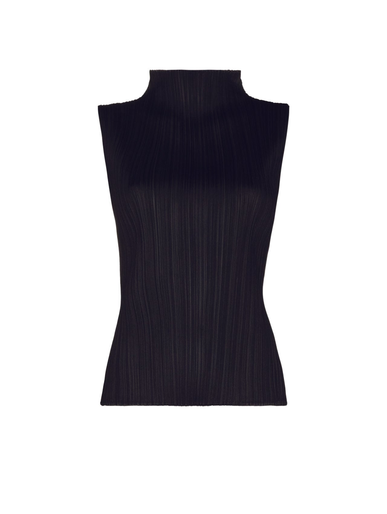 Pleats Please Issey Miyake Black Basics High Collar Sleeveless Top