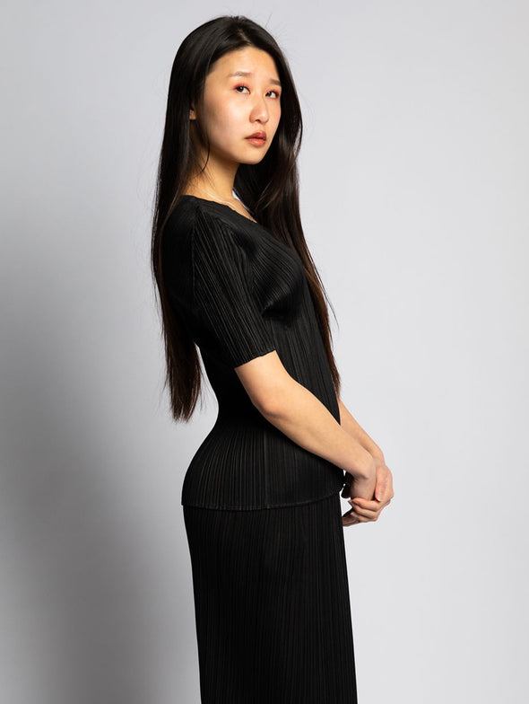 Pleats Please Issey Miyake Black Mid Sleeve Top