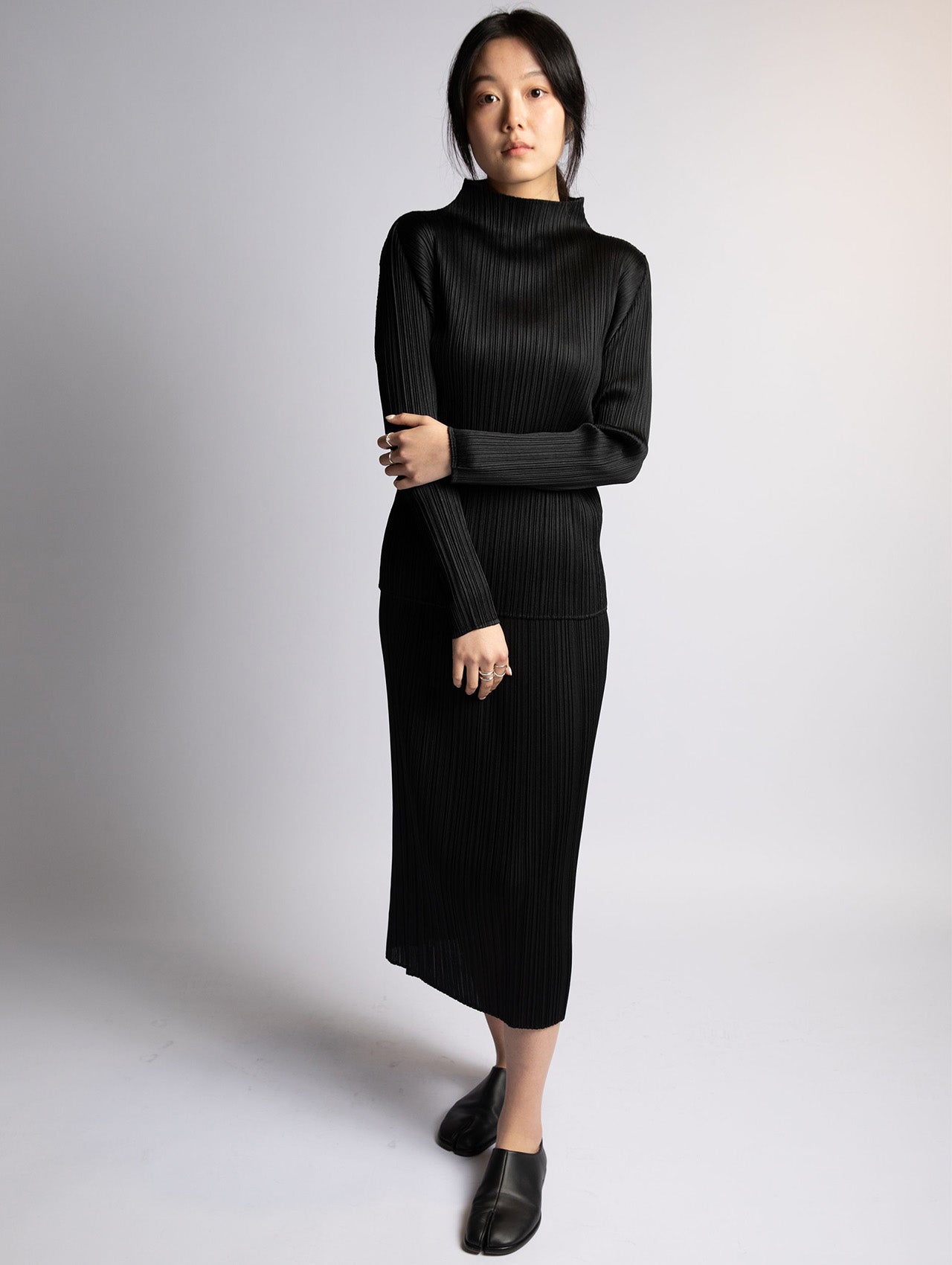 Pleats Please Issey Miyake Black Basics Long Sleeve Top