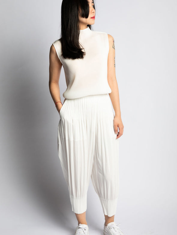 Pleats Please Issey Miyake White Mist Basics High Neck Top