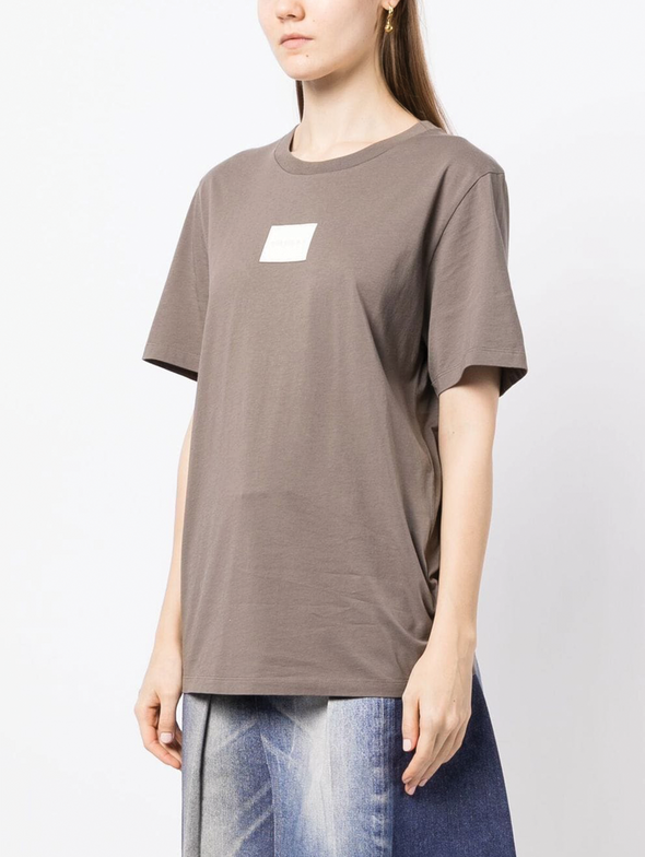 MM6 Taupe Oversized Printed Logo T-shirt