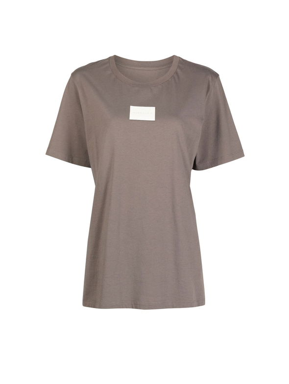 MM6 Taupe Oversized Printed Logo T-shirt