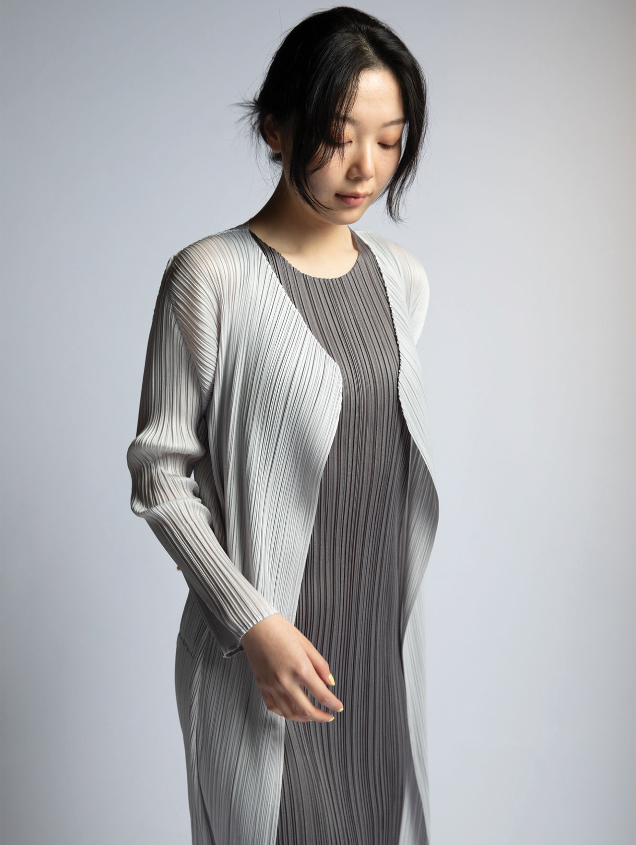 Pleats Please Issey Miyake Grey Basics Long Shift Dress