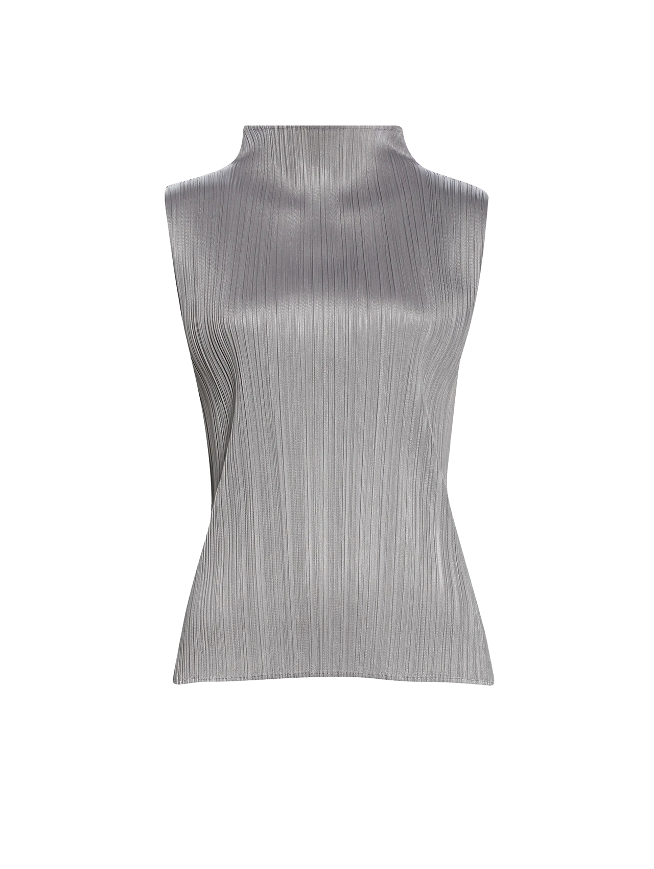 Pleats Please Issey Miyake Grey Basics High Collar Sleeveless Top