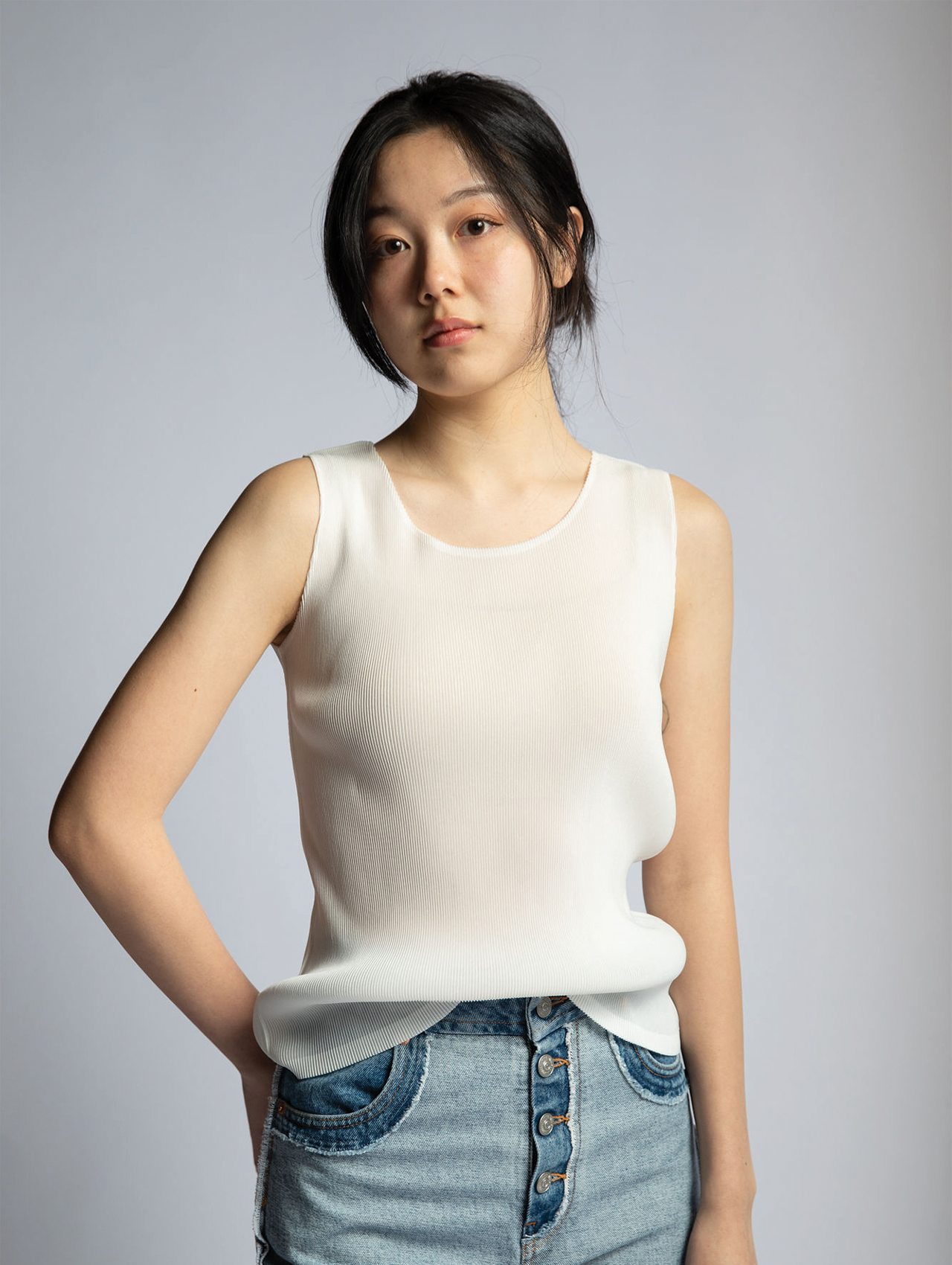 Pleats Please Issey Miyake White Mist Basics Tank Top